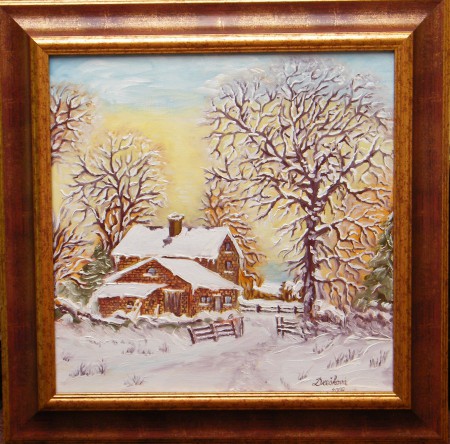 Zimná krajinka, 40x40 cm olej na plátne